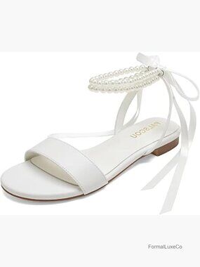 Pearl Embellished Flat Wedding Sandals Bridal Shoes Open Toe